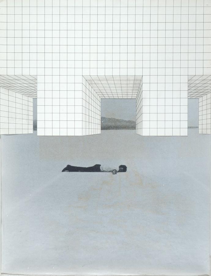 Superstudio, Il Monumento Continuo, 1969 – 1970, Con de Maria, 1969.<br> © Graphite pencil, collage on  print. Centre Pompidou, Mnam-CCI	