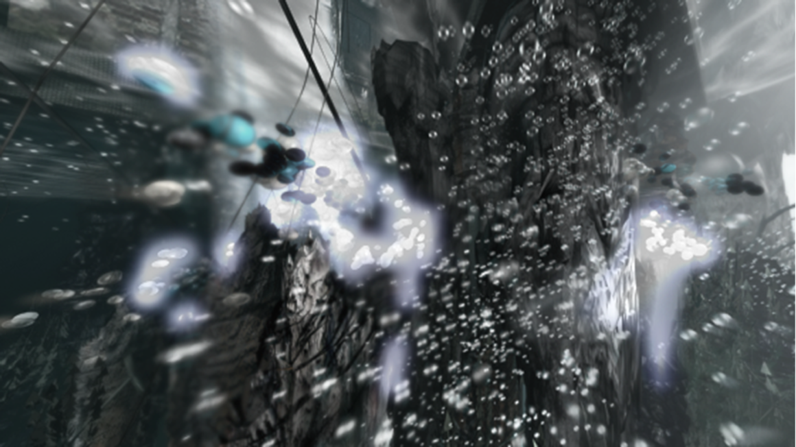 Renderings of dynamic droplets from the Future Venice project by Rachel Armstrong, which catalyse the formation of a mineral reef under the foundations of the city. Rendering by Christian Kerrigan, 2012<br>