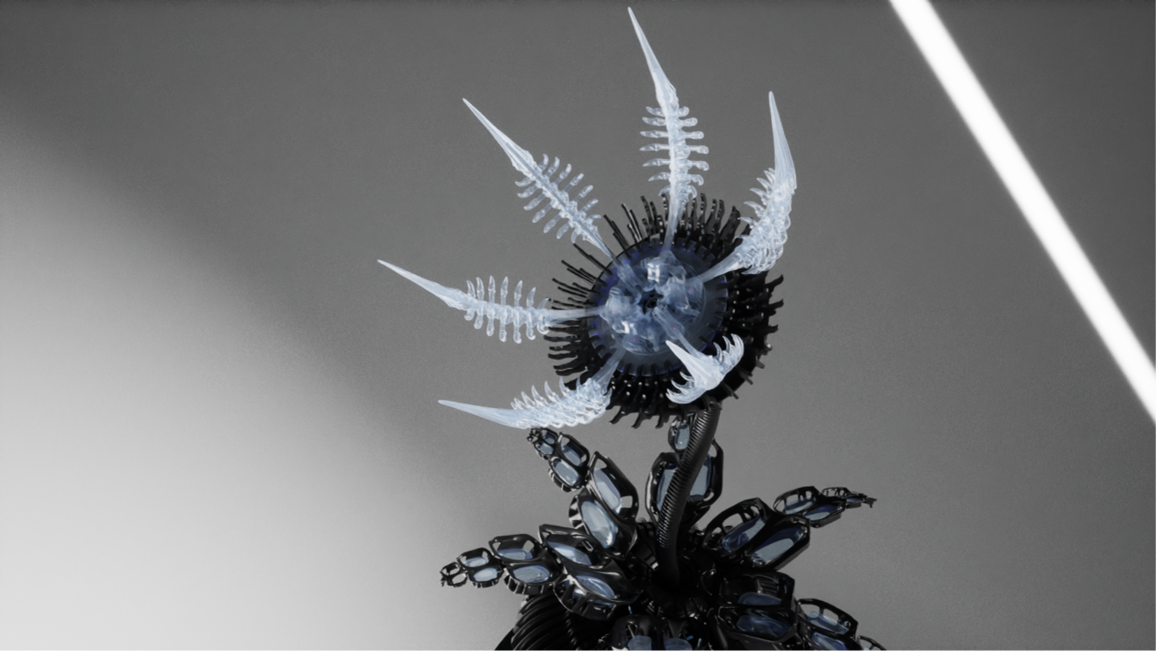 Drawing of XENO (Rachel Armstrong and Rolf Hughes), by Anna Vershinina for the exhibition POWER at CIVA, October 2023, supported by the Microbial Hydroponics project.<br>